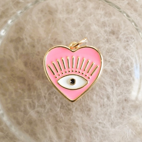 Charms - serce różowa emalia