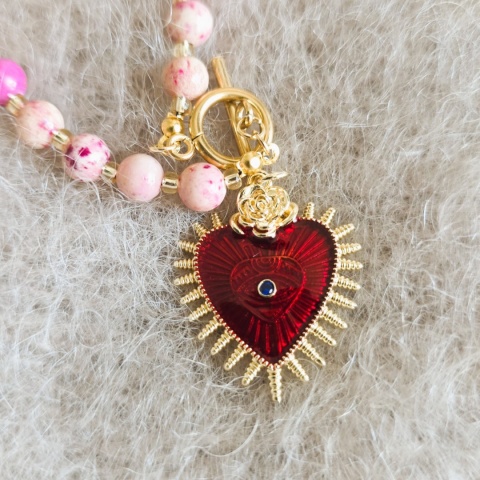 Charms - serce róża czerwona emalia